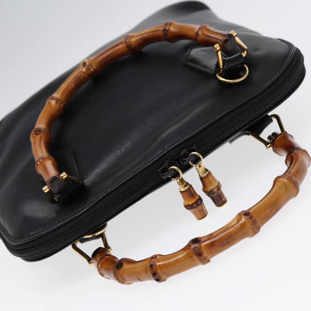 GUCCI Bamboo Hand Bag Leather Black Gold Auth ep5486 - Picture 6 of 16